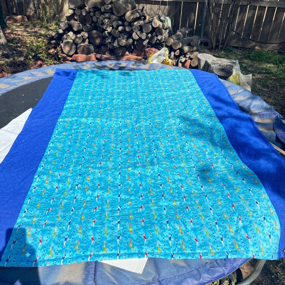 Handmade Sports Patchwork Quilt Swimming‎ Blue Reversible Blanket 60x80